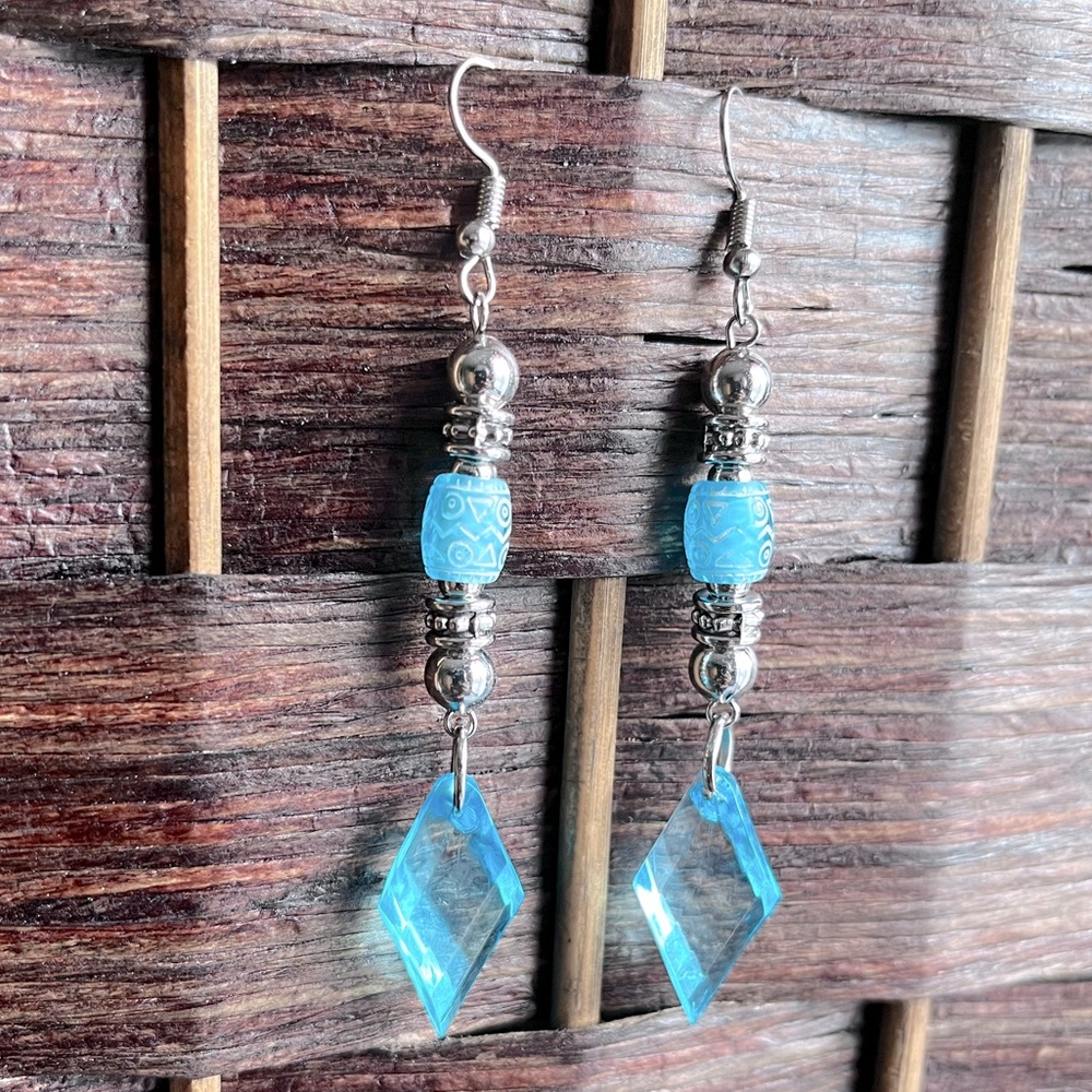 Long Silver and Turquoise Pendant Earrings
